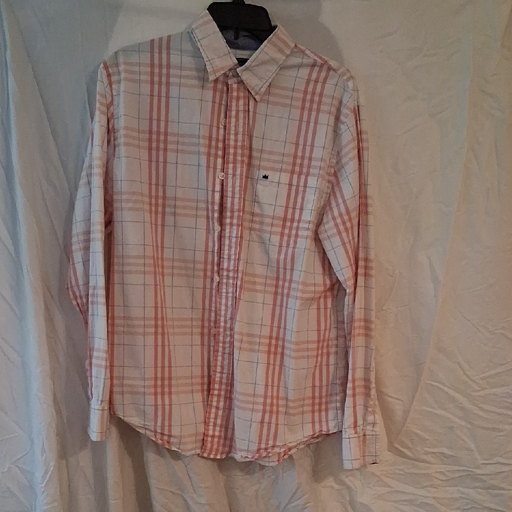 Crown & Ivy Men's Casual Plaid Shirt in Red and White